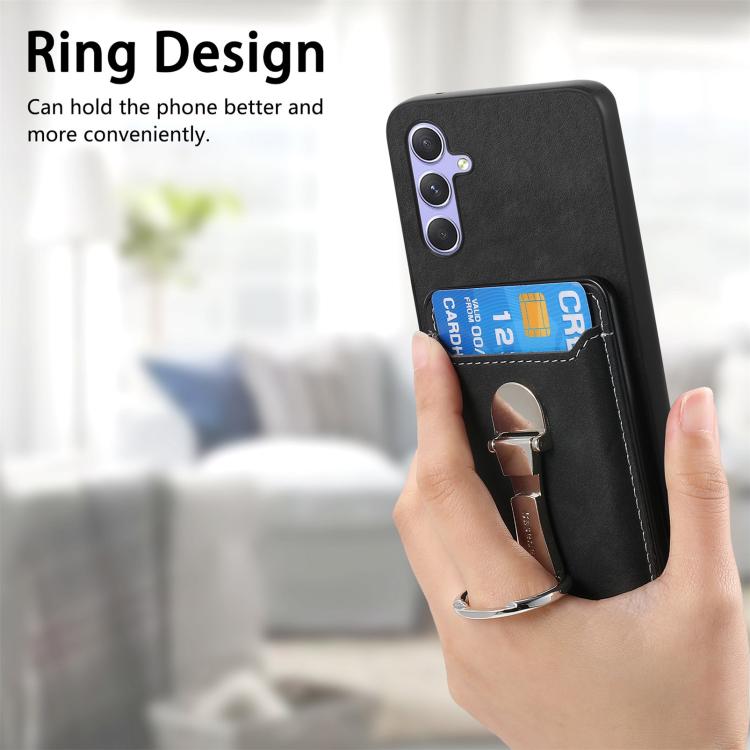 For Samsung Galaxy A15 Retro Folding Ring Holder Card Bag MagSafe Phone Case