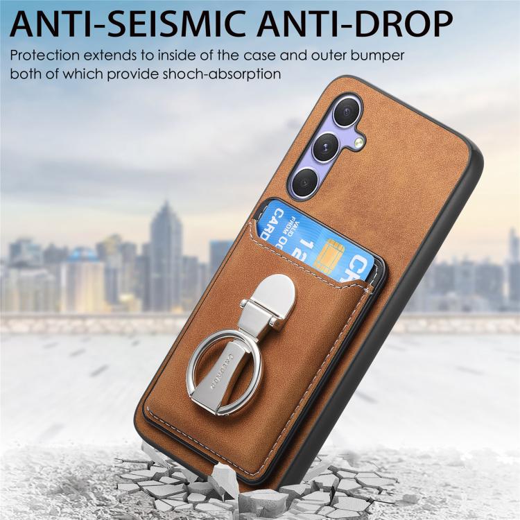 For Samsung Galaxy A15 Retro Folding Ring Holder Card Bag MagSafe Phone Case