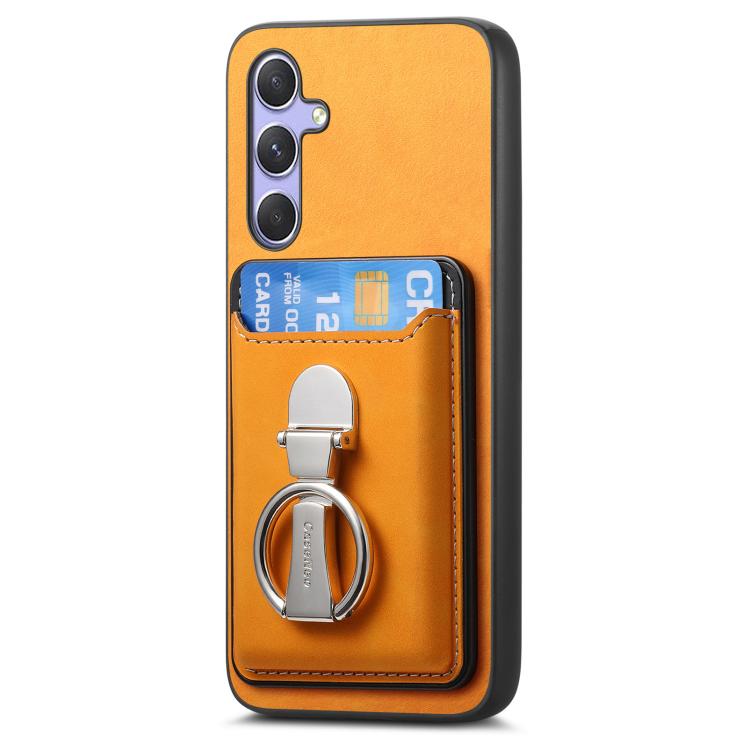 For Samsung Galaxy A15 Retro Folding Ring Holder Card Bag MagSafe Phone Case