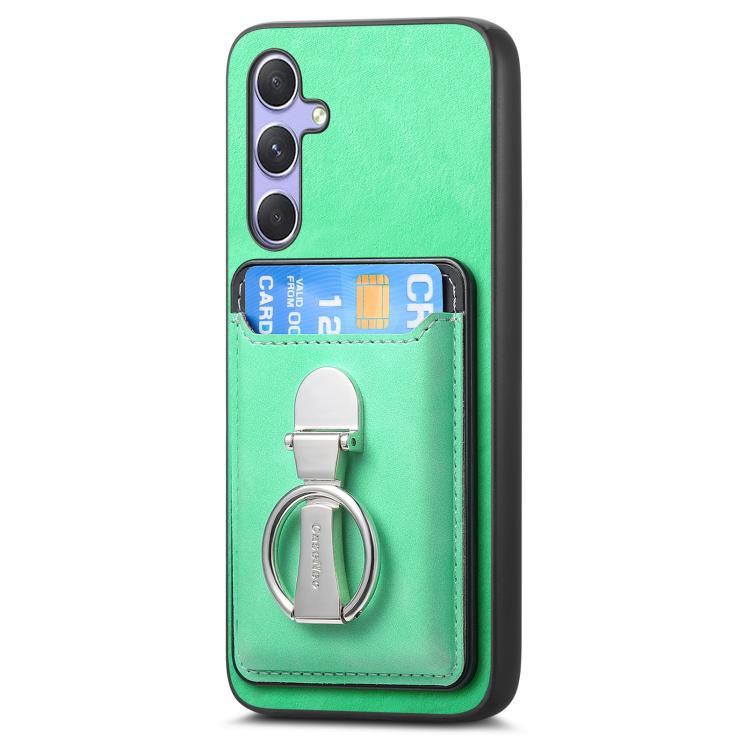 For Samsung Galaxy A15 Retro Folding Ring Holder Card Bag MagSafe Phone Case