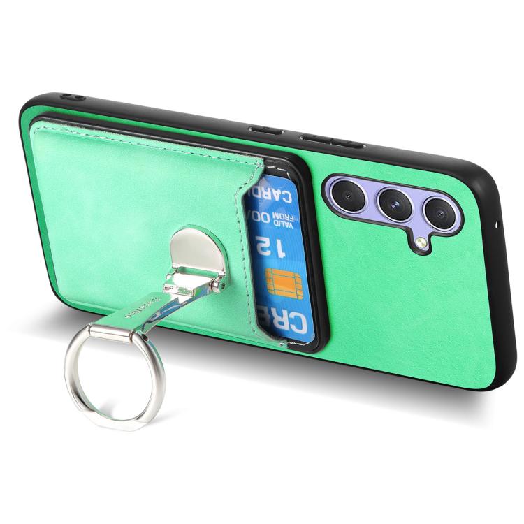 For Samsung Galaxy A15 Retro Folding Ring Holder Card Bag MagSafe Phone Case