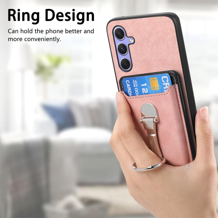 For Samsung Galaxy A15 Retro Folding Ring Holder Card Bag MagSafe Phone Case