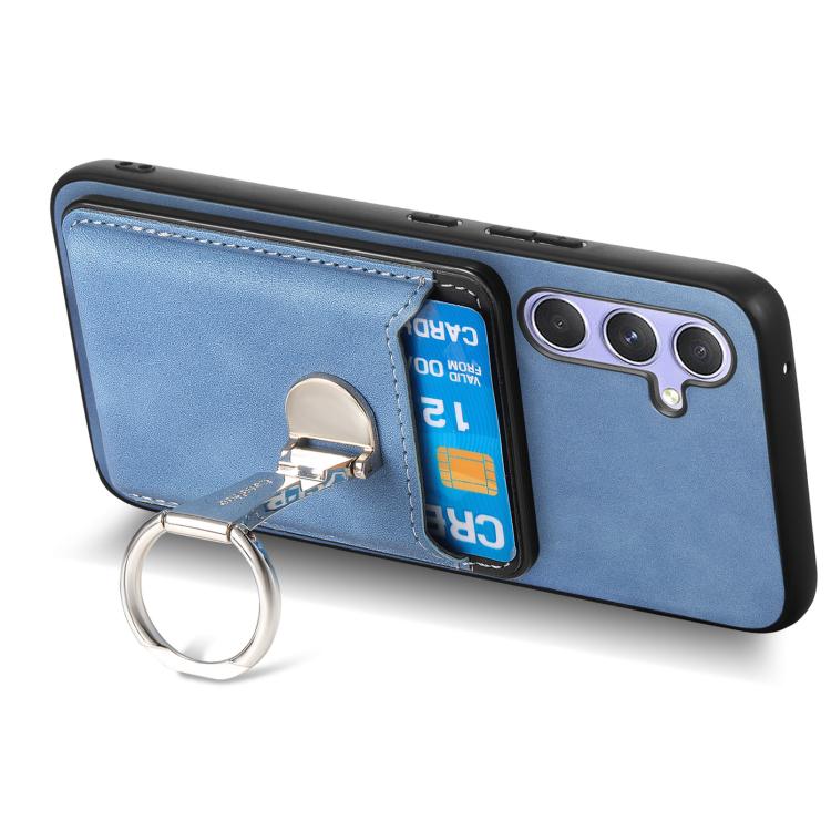 For Samsung Galaxy A15 Retro Folding Ring Holder Card Bag MagSafe Phone Case
