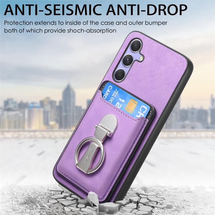 For Samsung Galaxy A34 5G Retro Folding Ring Holder Card Bag MagSafe Phone Case