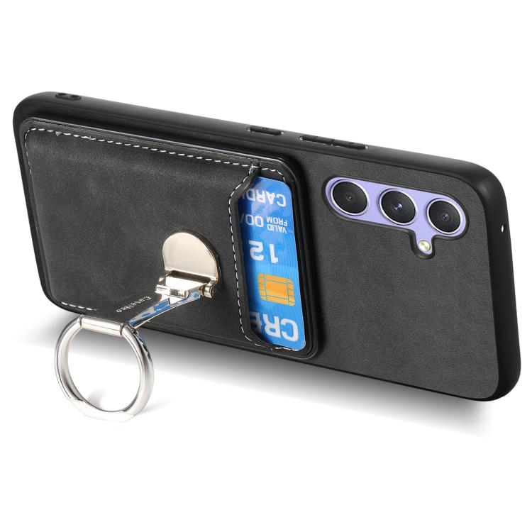 For Samsung Galaxy A34 5G Retro Folding Ring Holder Card Bag MagSafe Phone Case