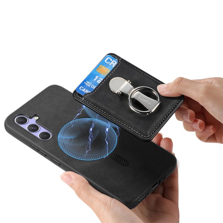For Samsung Galaxy A34 5G Retro Folding Ring Holder Card Bag MagSafe Phone Case
