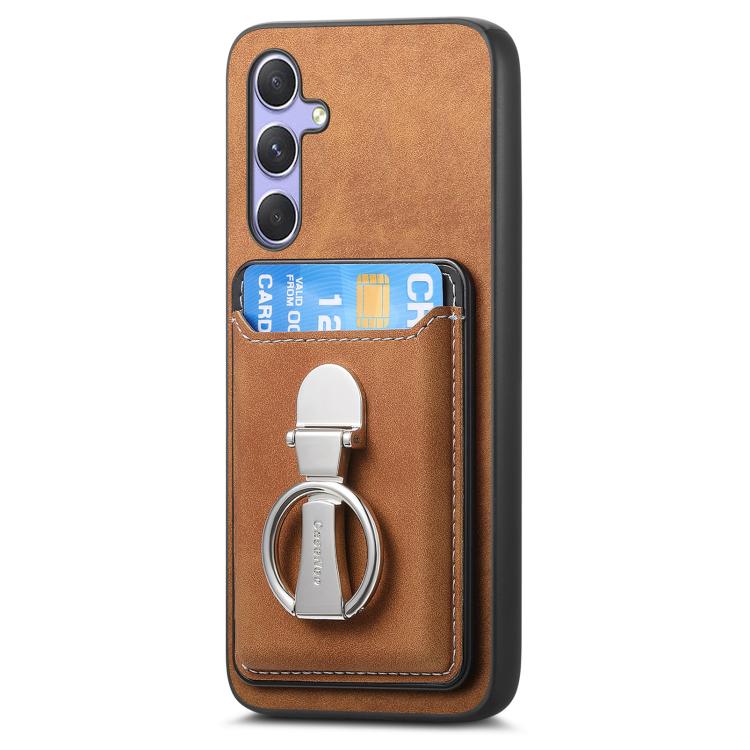 For Samsung Galaxy A34 5G Retro Folding Ring Holder Card Bag MagSafe Phone Case
