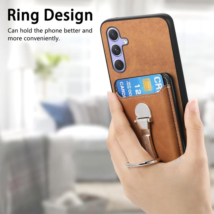 For Samsung Galaxy A34 5G Retro Folding Ring Holder Card Bag MagSafe Phone Case