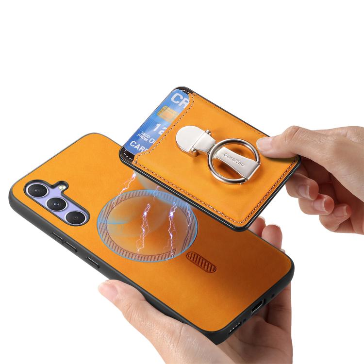 For Samsung Galaxy A34 5G Retro Folding Ring Holder Card Bag MagSafe Phone Case