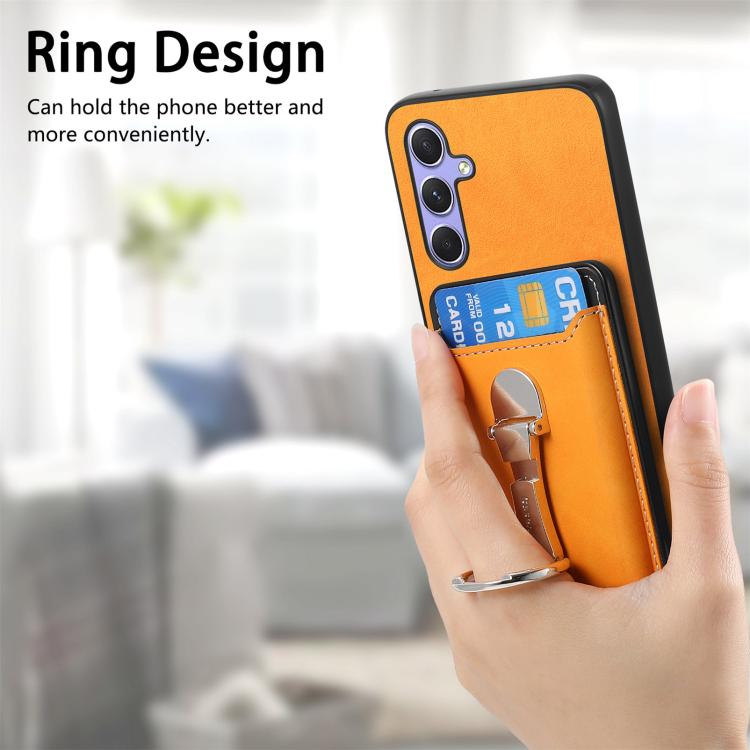 For Samsung Galaxy A34 5G Retro Folding Ring Holder Card Bag MagSafe Phone Case