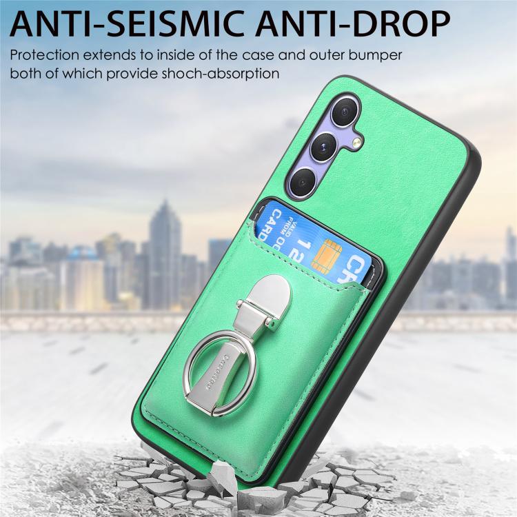 For Samsung Galaxy A34 5G Retro Folding Ring Holder Card Bag MagSafe Phone Case