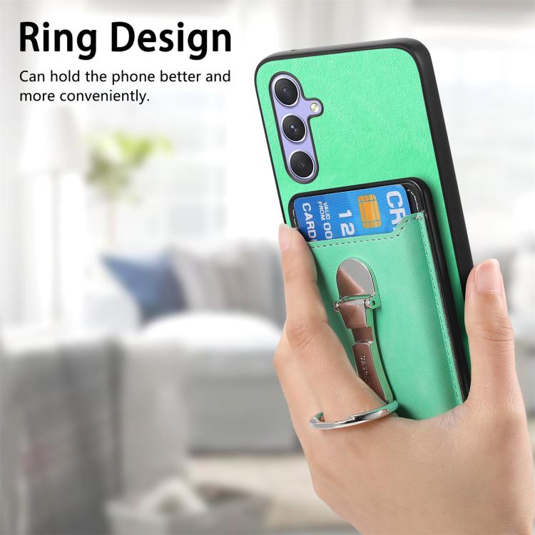 For Samsung Galaxy A34 5G Retro Folding Ring Holder Card Bag MagSafe Phone Case
