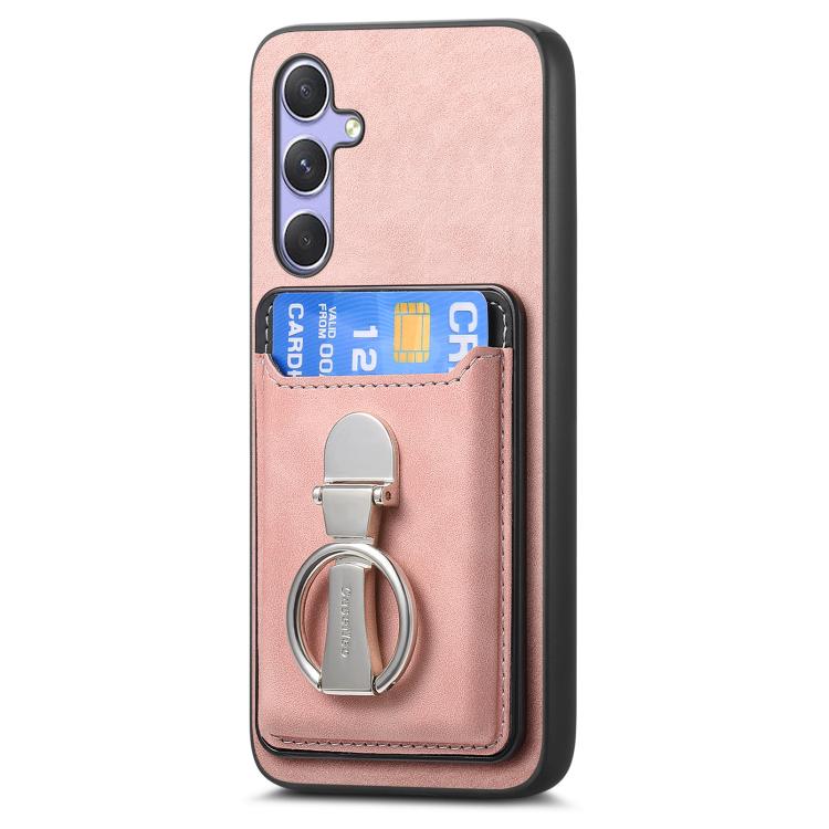 For Samsung Galaxy A34 5G Retro Folding Ring Holder Card Bag MagSafe Phone Case