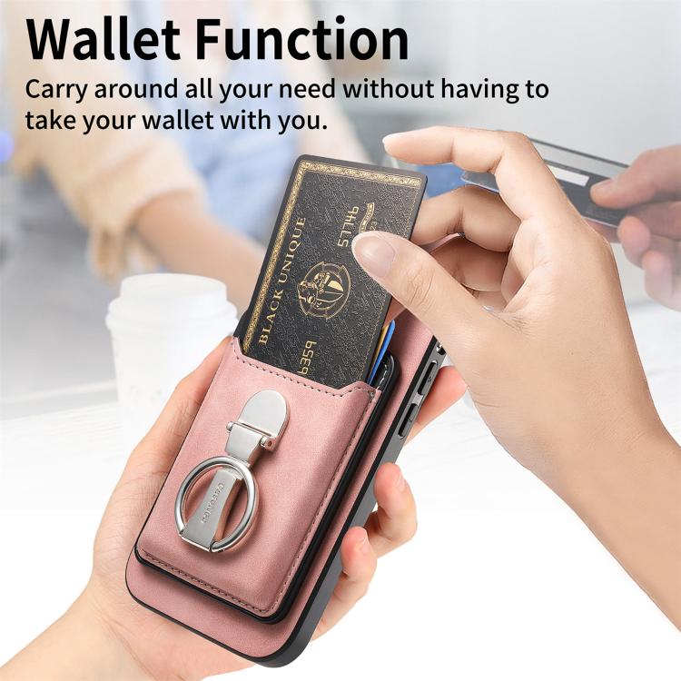 For Samsung Galaxy A34 5G Retro Folding Ring Holder Card Bag MagSafe Phone Case