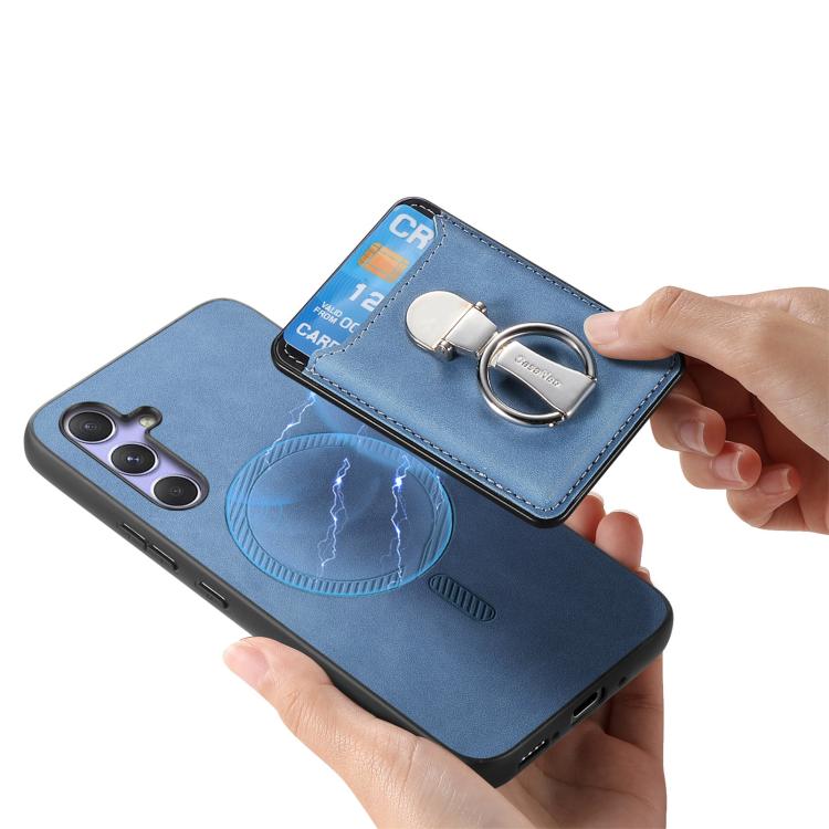 For Samsung Galaxy A34 5G Retro Folding Ring Holder Card Bag MagSafe Phone Case