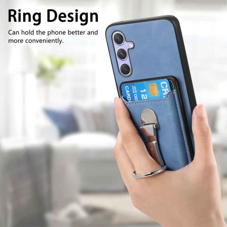 For Samsung Galaxy A34 5G Retro Folding Ring Holder Card Bag MagSafe Phone Case