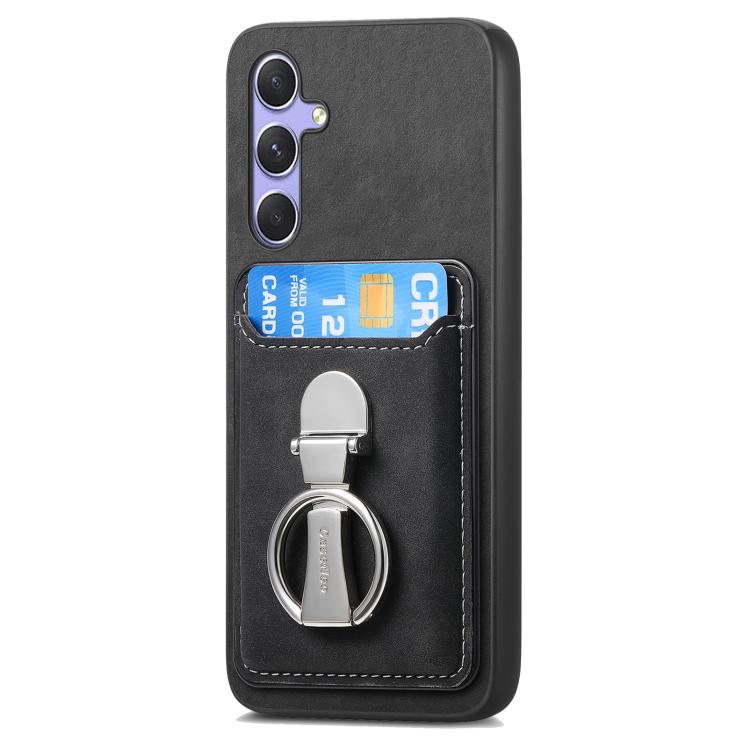 For Samsung Galaxy A55 5G Retro Folding Ring Holder Card Bag MagSafe Phone Case