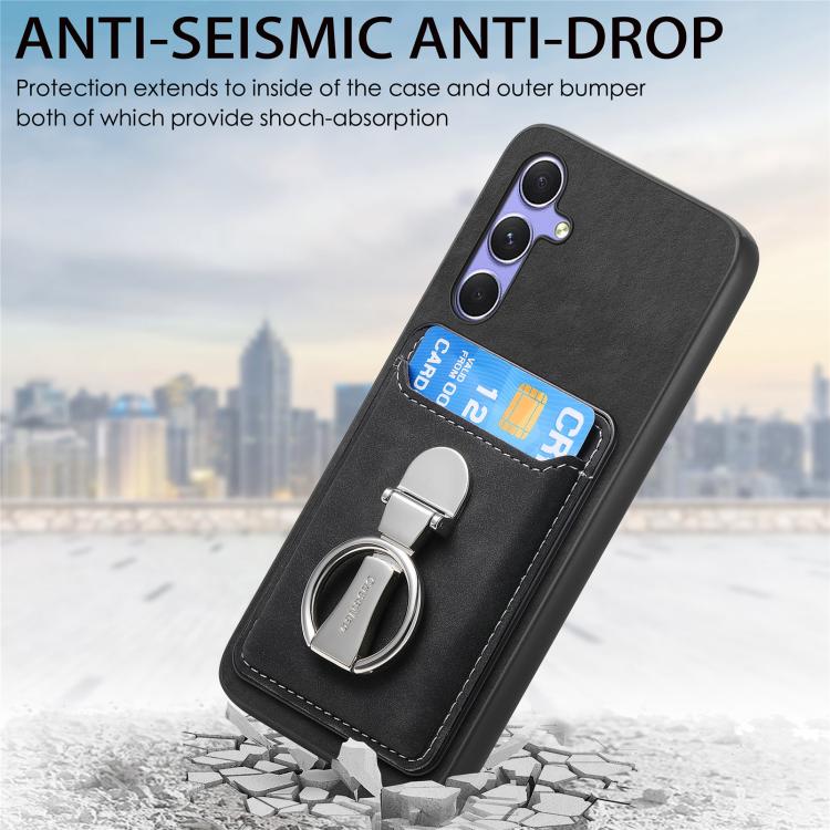 For Samsung Galaxy A55 5G Retro Folding Ring Holder Card Bag MagSafe Phone Case