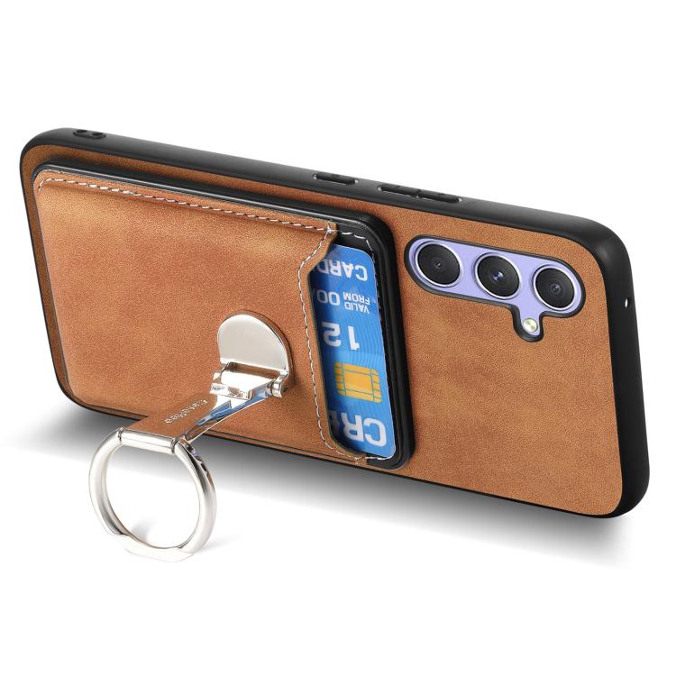 For Samsung Galaxy A55 5G Retro Folding Ring Holder Card Bag MagSafe Phone Case