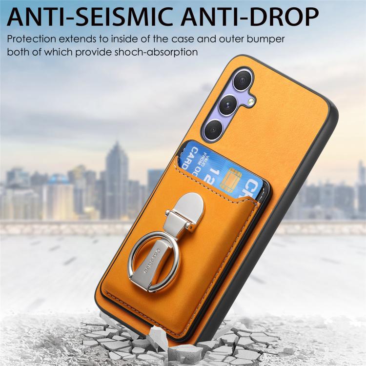 For Samsung Galaxy A55 5G Retro Folding Ring Holder Card Bag MagSafe Phone Case