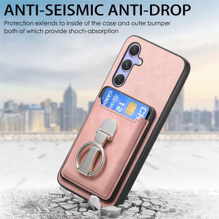 For Samsung Galaxy A55 5G Retro Folding Ring Holder Card Bag MagSafe Phone Case