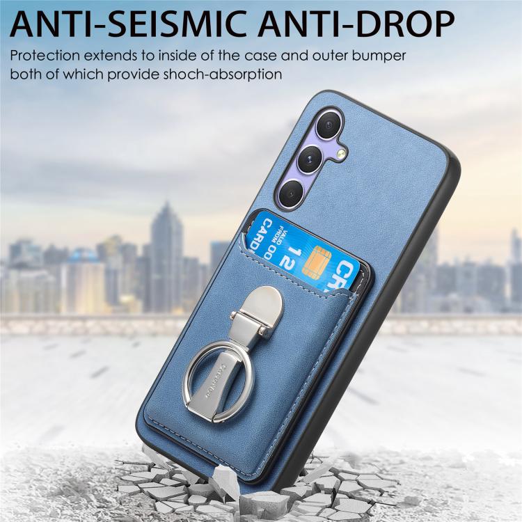 For Samsung Galaxy A55 5G Retro Folding Ring Holder Card Bag MagSafe Phone Case