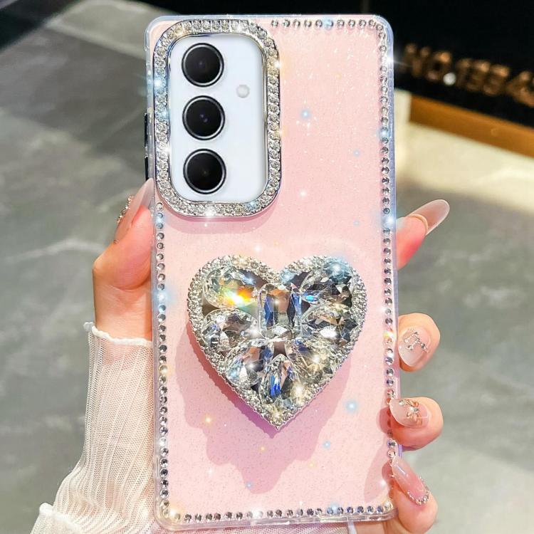 For Samsung Galaxy A56 5G Diamond Glitter Gemstone Heart Holder Phone Case