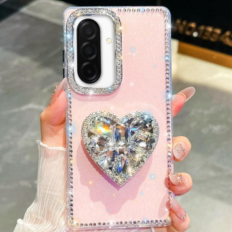 For Samsung Galaxy A26 5G Diamond Glitter Gemstone Heart Holder Phone Case