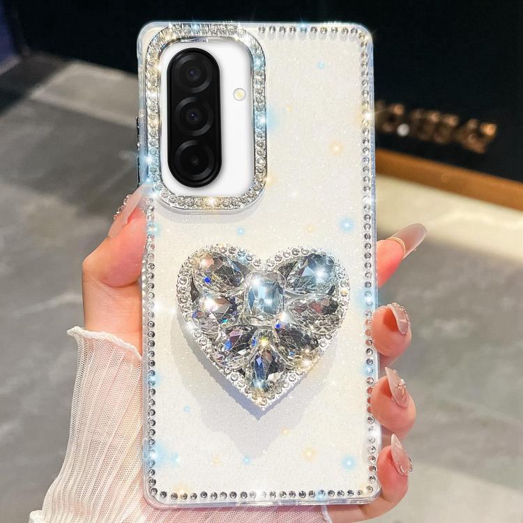 For Samsung Galaxy A26 5G Diamond Glitter Gemstone Heart Holder Phone Case