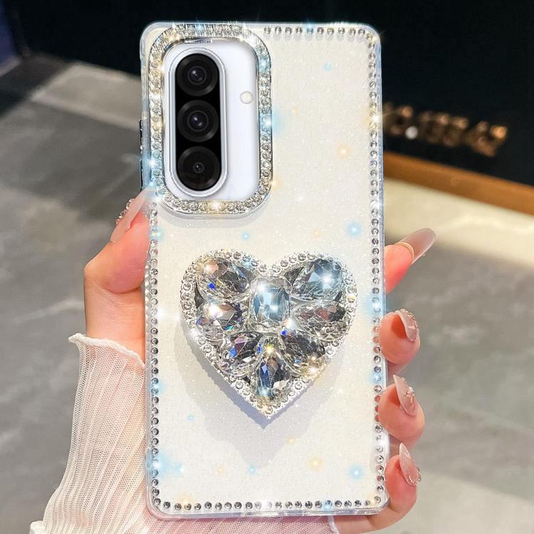 For Samsung Galaxy A36 5G Diamond Glitter Gemstone Heart Holder Phone Case