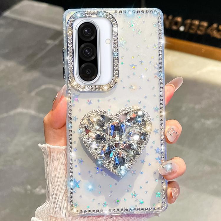 For Samsung Galaxy A36 5G Diamond Glitter Gemstone Heart Holder Phone Case