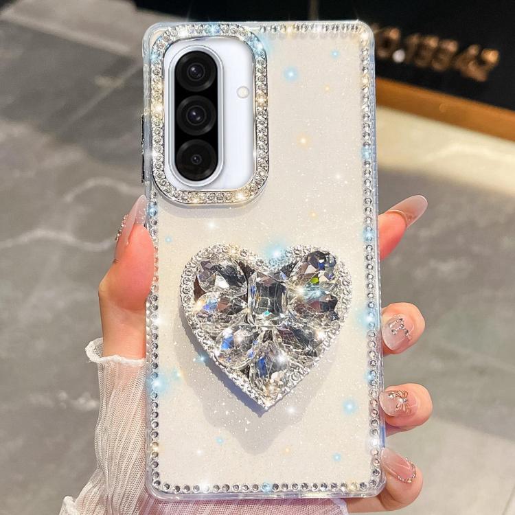 For Samsung Galaxy A36 5G Diamond Glitter Gemstone Heart Holder Phone Case
