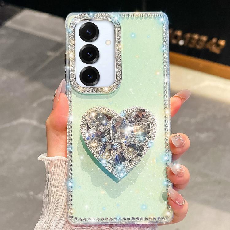 For Samsung Galaxy S25 5G Diamond Glitter Gemstone Heart Holder Phone Case