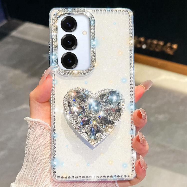 For Samsung Galaxy S25 5G Diamond Glitter Gemstone Heart Holder Phone Case