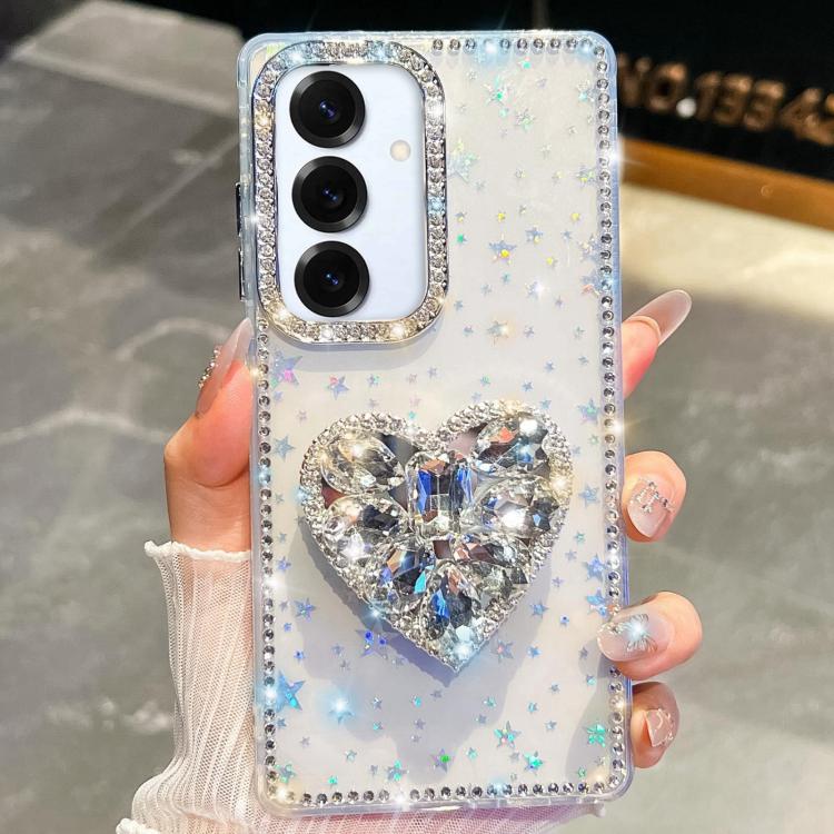 For Samsung Galaxy S25 5G Diamond Glitter Gemstone Heart Holder Phone Case