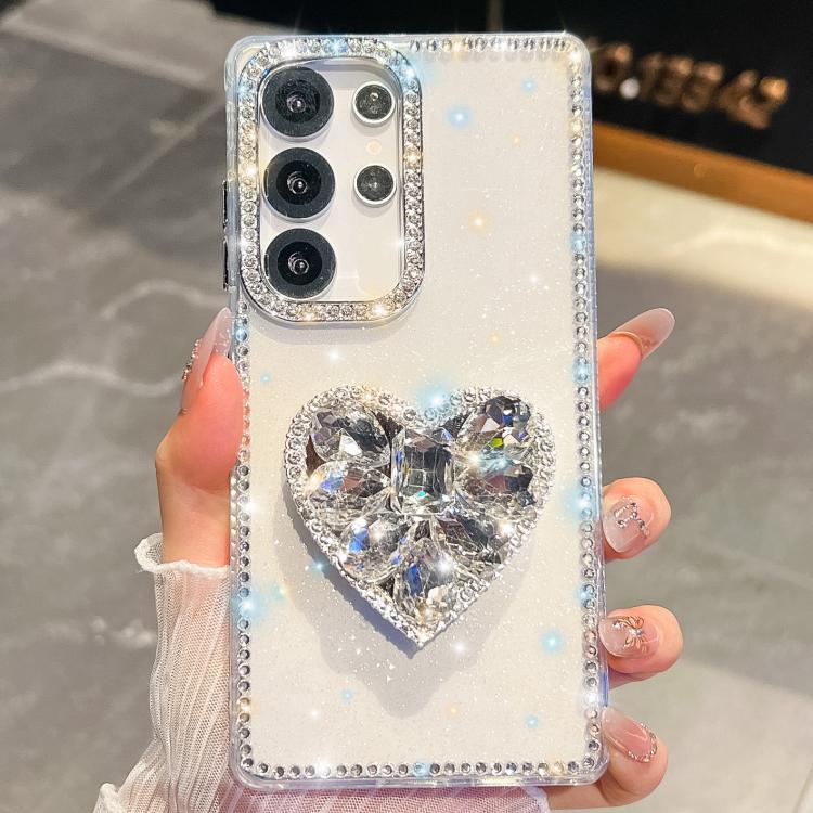 For Samsung Galaxy S25 Ultra 5G Diamond Glitter Gemstone Heart Holder Phone Case