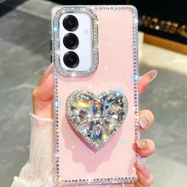 For Samsung Galaxy A16 5G Diamond Glitter Gemstone Heart Holder Phone Case