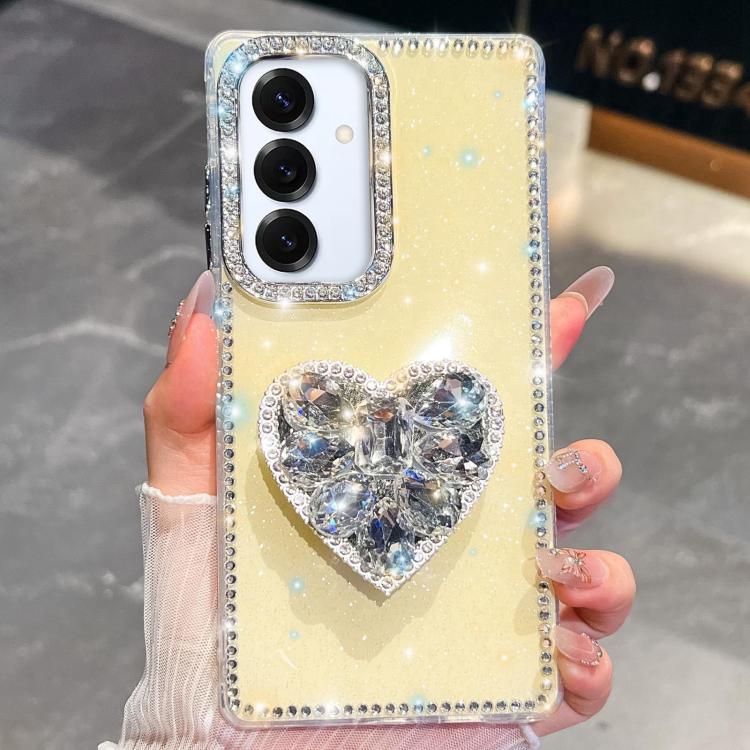 For Samsung Galaxy A16 5G Diamond Glitter Gemstone Heart Holder Phone Case