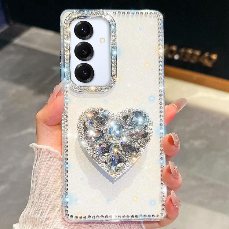 For Samsung Galaxy A16 5G Diamond Glitter Gemstone Heart Holder Phone Case