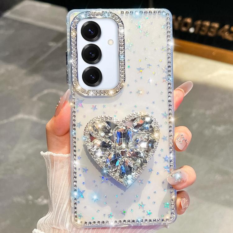 For Samsung Galaxy A16 5G Diamond Glitter Gemstone Heart Holder Phone Case