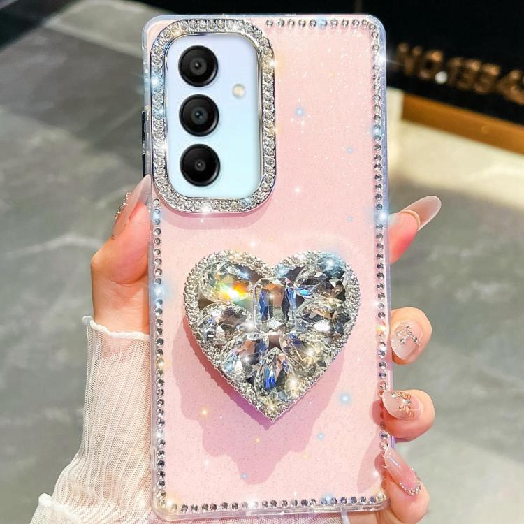 For Samsung Galaxy A15 5G Diamond Glitter Gemstone Heart Holder Phone Case