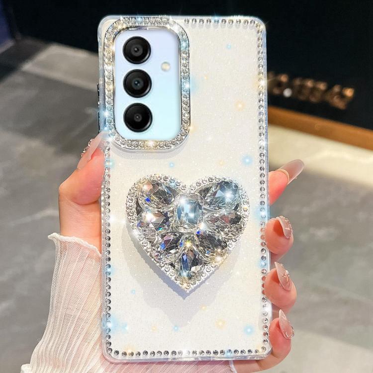 For Samsung Galaxy A15 5G Diamond Glitter Gemstone Heart Holder Phone Case