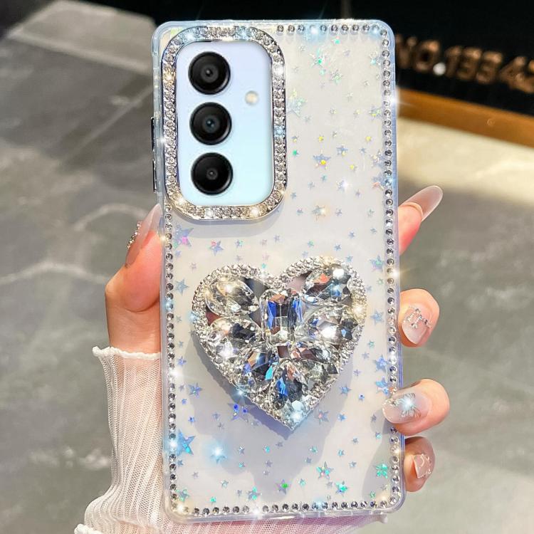 For Samsung Galaxy A15 5G Diamond Glitter Gemstone Heart Holder Phone Case
