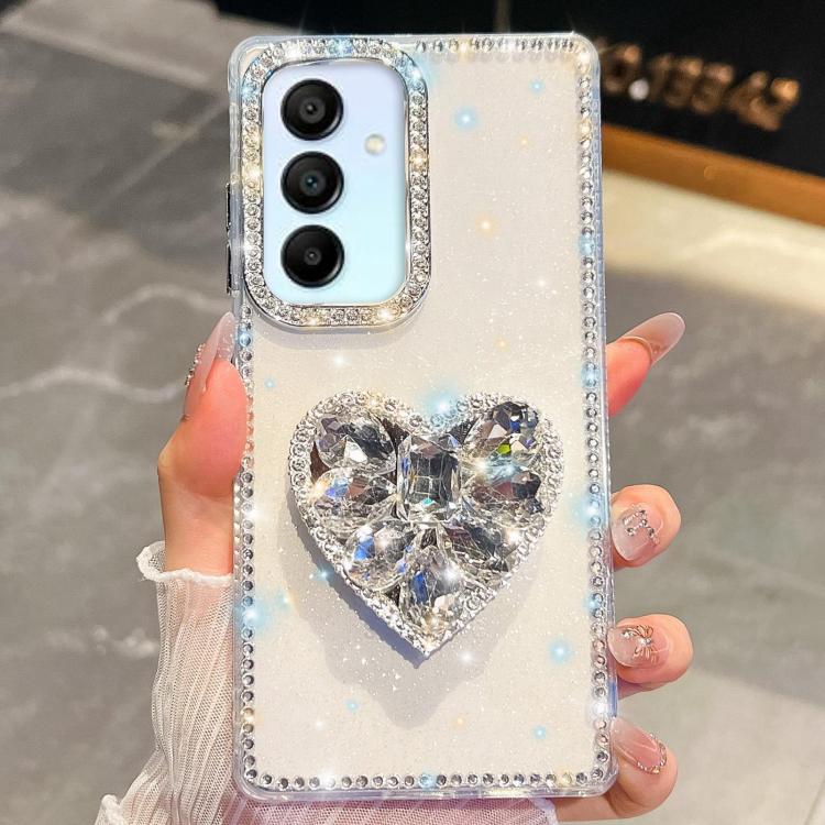 For Samsung Galaxy A15 5G Diamond Glitter Gemstone Heart Holder Phone Case