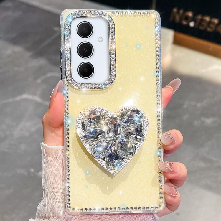 For Samsung Galaxy A55 5G Diamond Glitter Gemstone Heart Holder Phone Case
