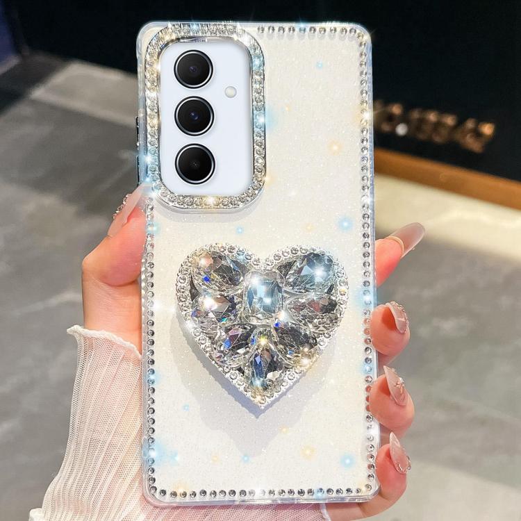 For Samsung Galaxy A55 5G Diamond Glitter Gemstone Heart Holder Phone Case