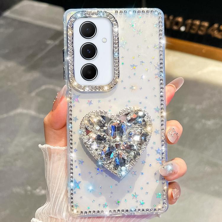 For Samsung Galaxy A55 5G Diamond Glitter Gemstone Heart Holder Phone Case