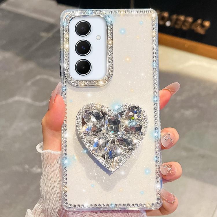 For Samsung Galaxy A55 5G Diamond Glitter Gemstone Heart Holder Phone Case