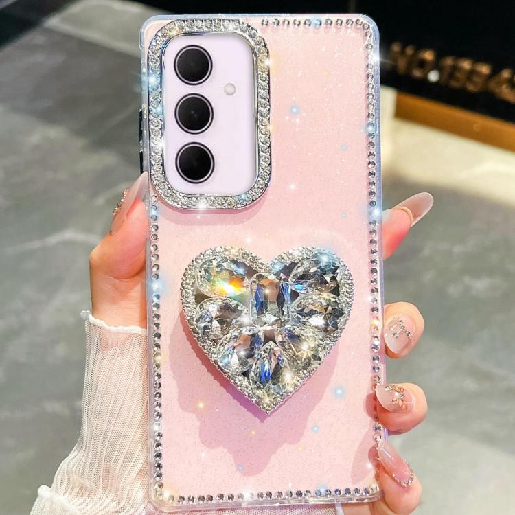 For Samsung Galaxy A35 5G Diamond Glitter Gemstone Heart Holder Phone Case