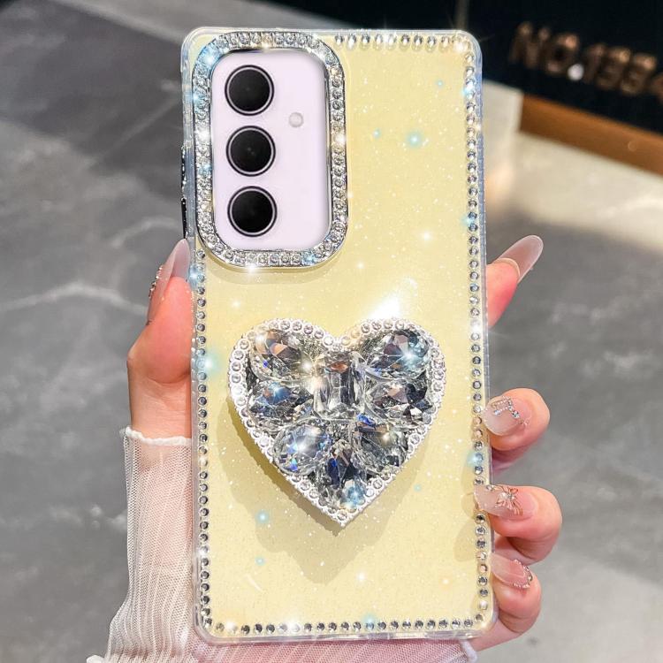 For Samsung Galaxy A35 5G Diamond Glitter Gemstone Heart Holder Phone Case